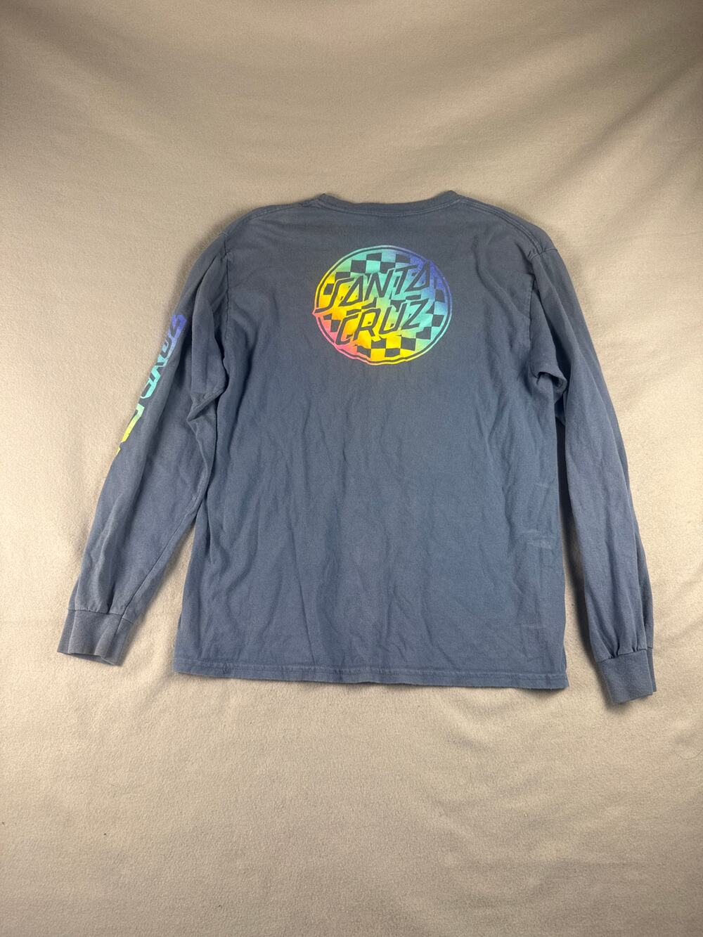 Santa Cruz T-Shirt Mens M Blue Long Sleeve Rainbow Graphics Skate Classic Tee